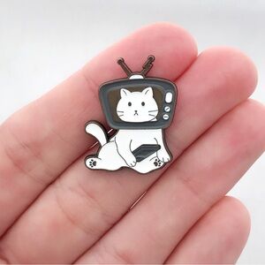 Cat TV Head Enamel Pin
